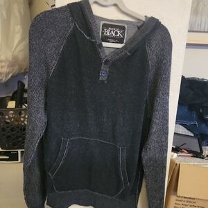 Buckle Black Men's Charcoal and Heather Gray Hooded Crewneck Sweater